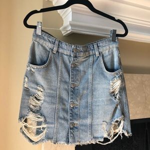 Free People Distressed Button Up A-lone Denim Mini
